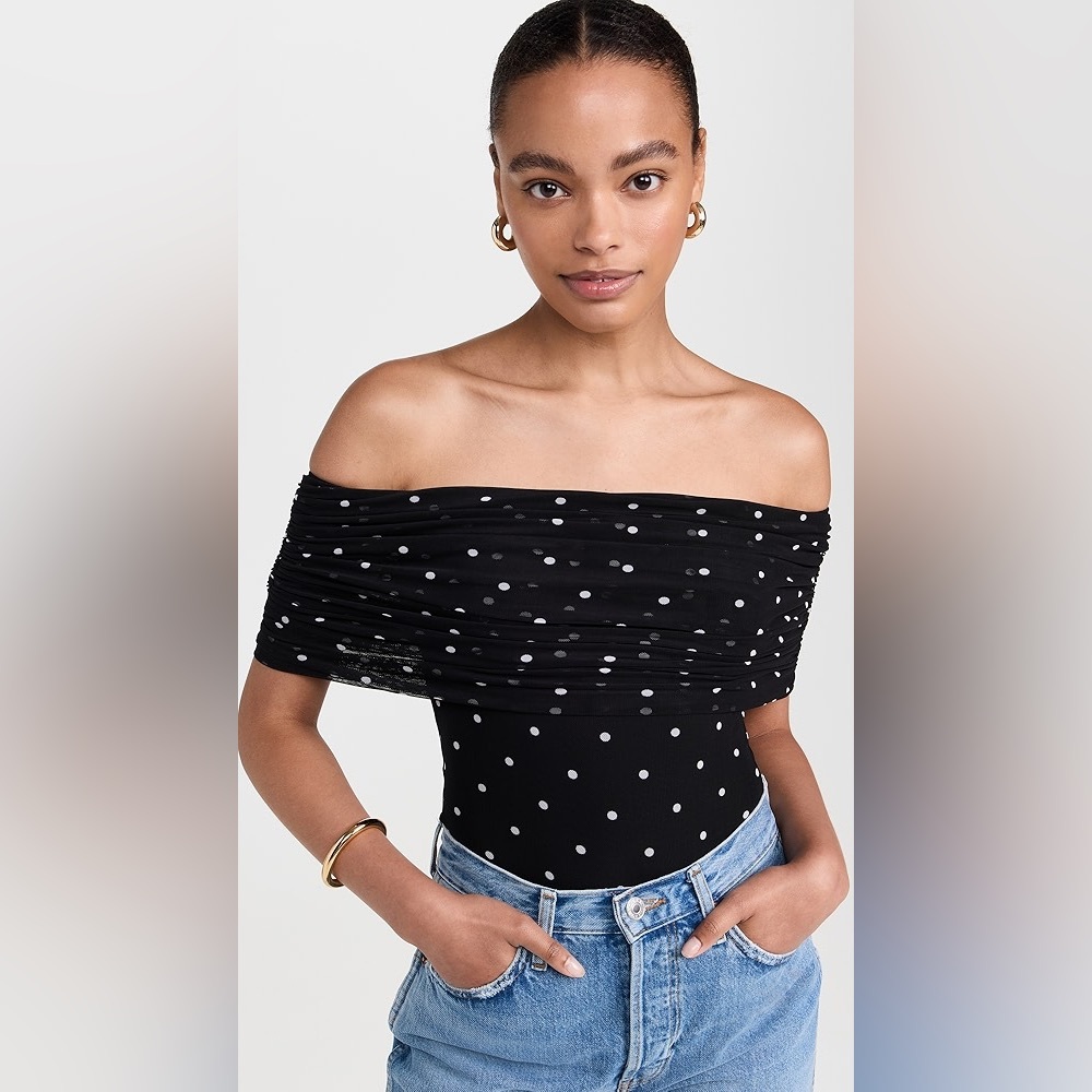 Off-Shoulder Black Polka Dot Women's Top